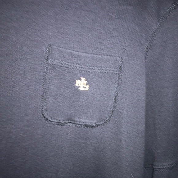 Lauren Ralph Lauren Black cotton Ribbed knit pocket Tee Sz LP logo short sleeve - Picture 2 of 5